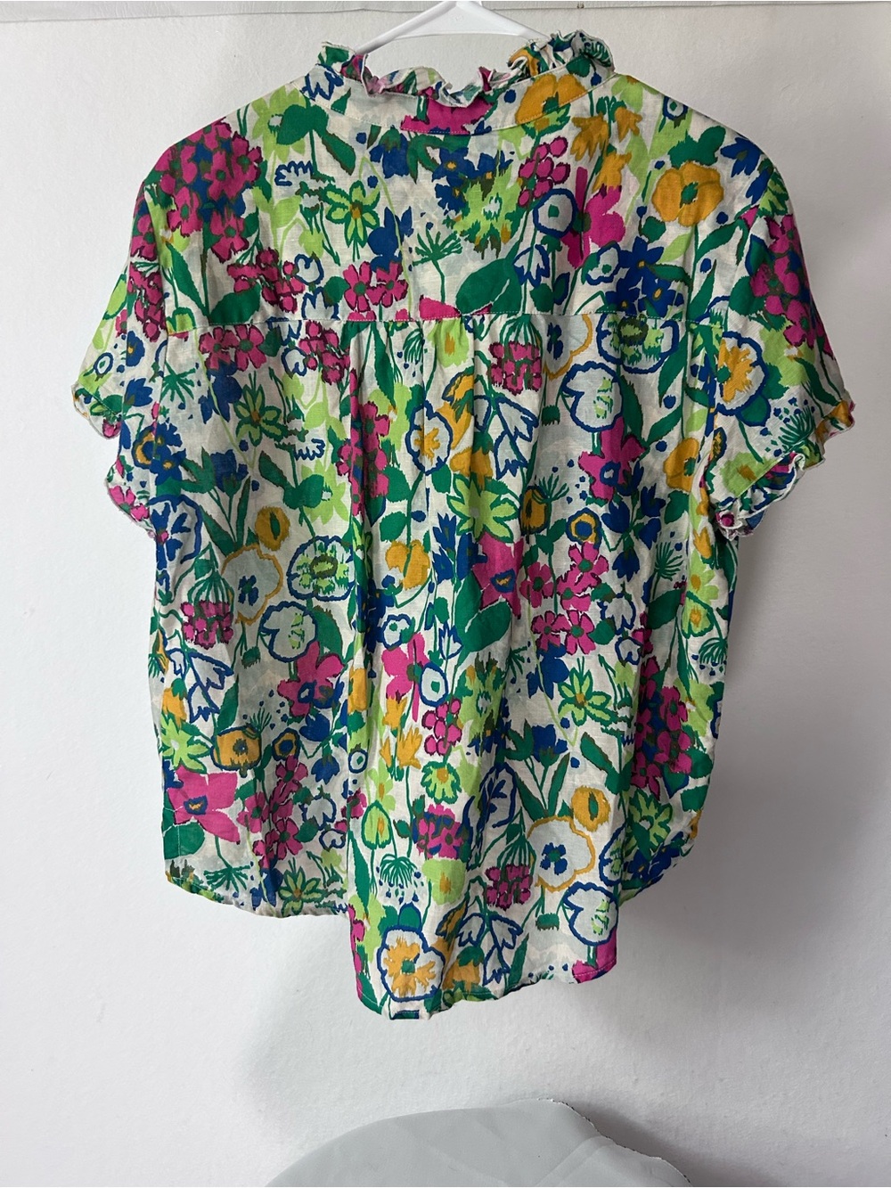 Elliott Lauren Bright Floral Short Sleeve Blouse - Green, Pink, Blue, Yellow - Picture 2 of 8